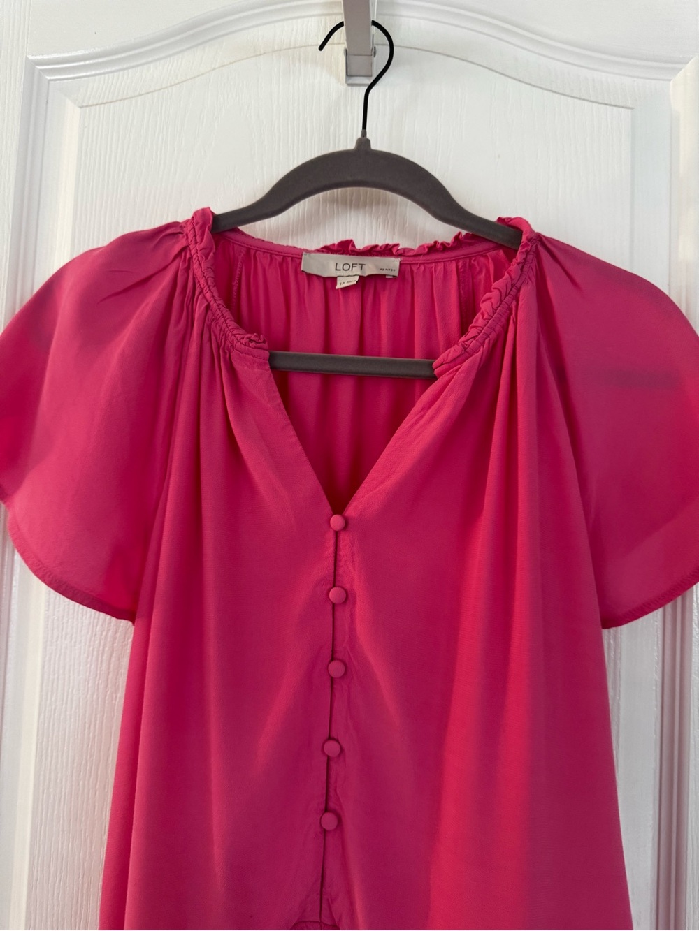 LOFT Pink  Button-Front Flutter Sleeve Summer Dress